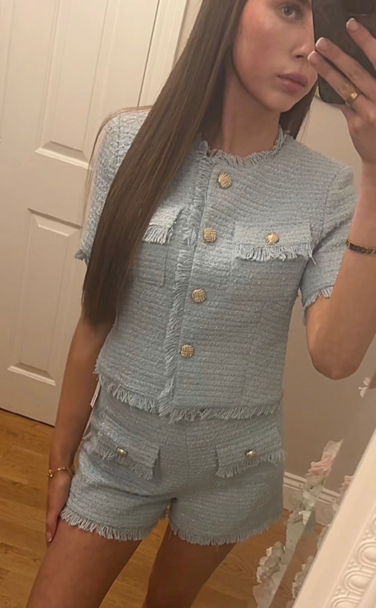 ELLA - Tweed Crystal Button Short Set