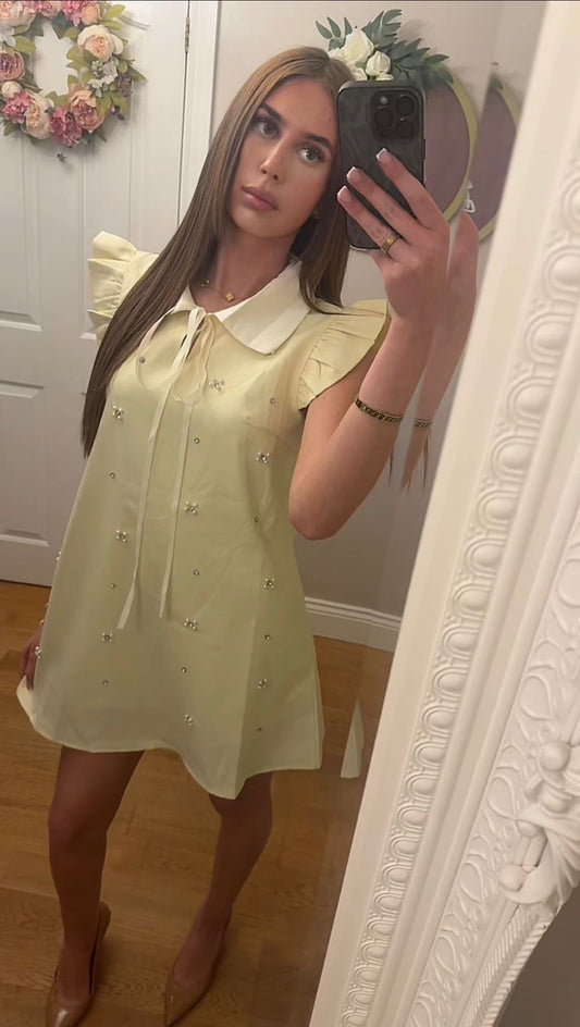 DOTTIE - Beaded White Collar Dress - One size fits 4-6-8 - 4 Colours