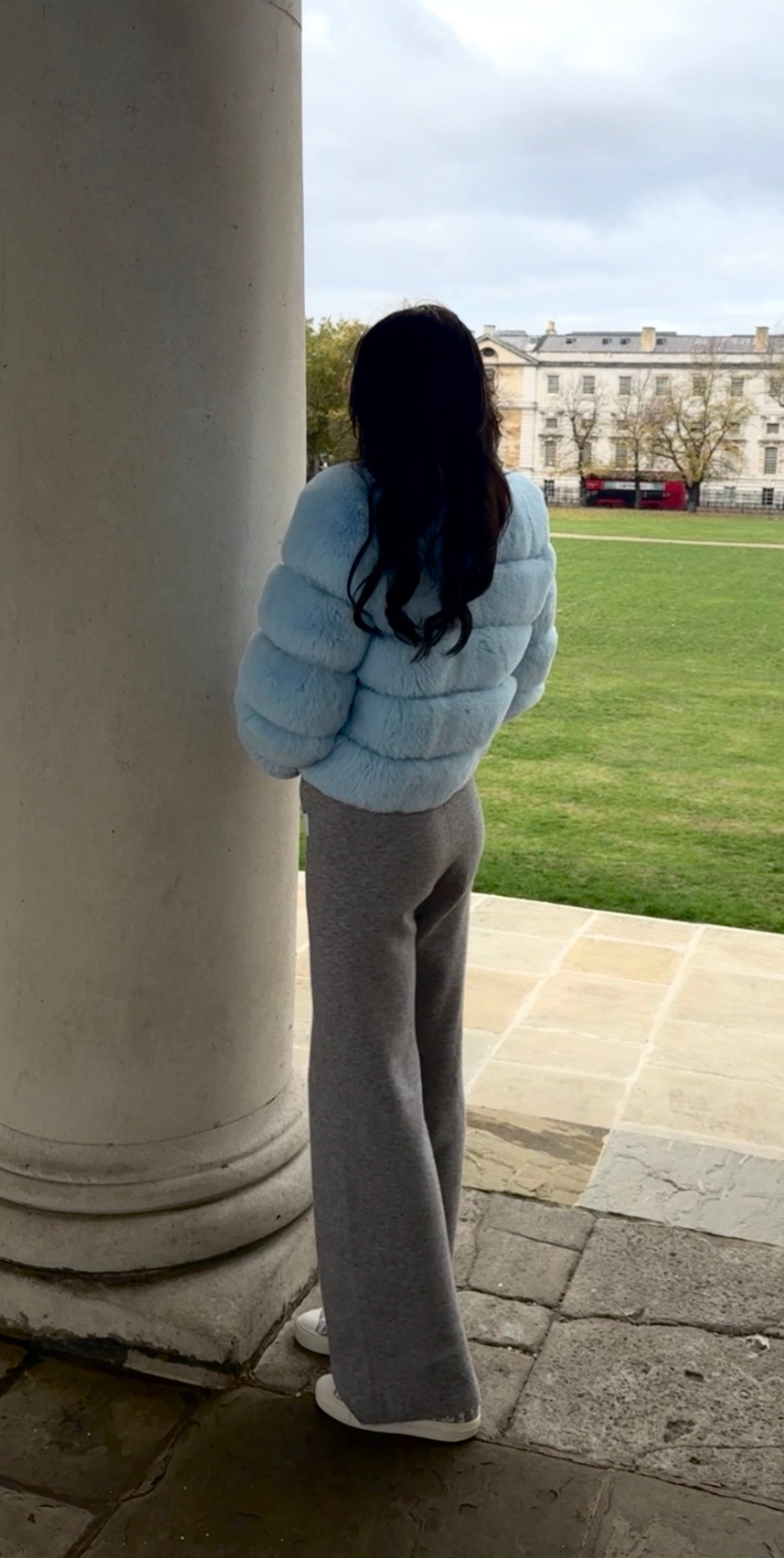 Baby Blue Premium Faux Fur Jacket - 4 Row Sleeve