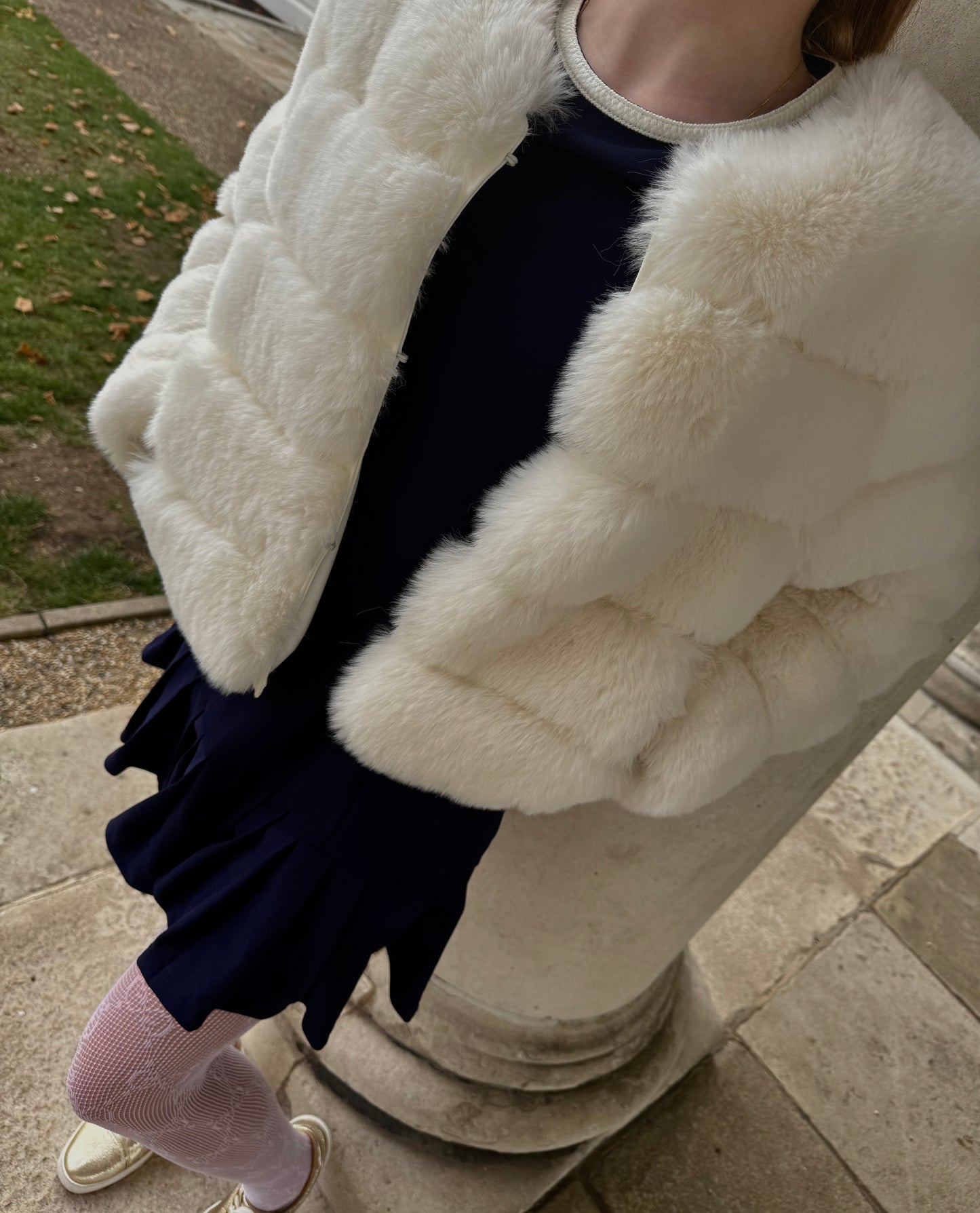 Winter White Premium Faux Fur Jacket - 5 Row Sleeve