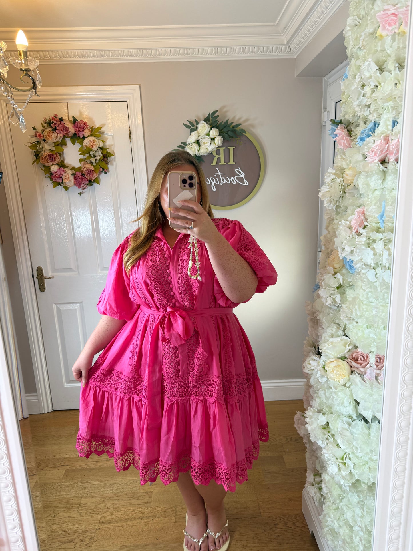 CLEO LACE DRESS - Fuscia Pink - One size fits all uk size 12-20/22