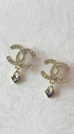 Gold Heart C Earrings - Diamonte Drop Earrings