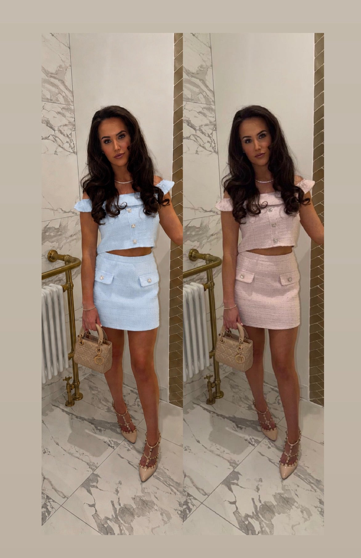 ANGELINA Crystal Button Co-ord Skirt Set