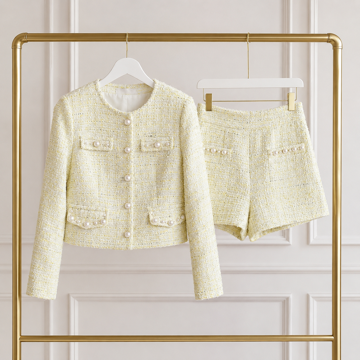 PEARL Lemon Yellow Tweed Two Piece Set