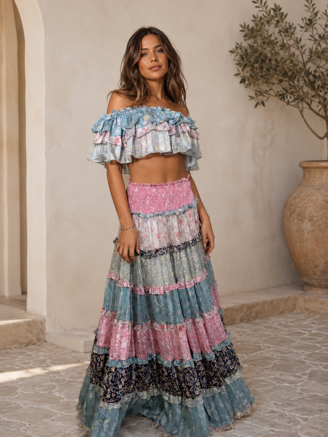 Boho two piece skirt set