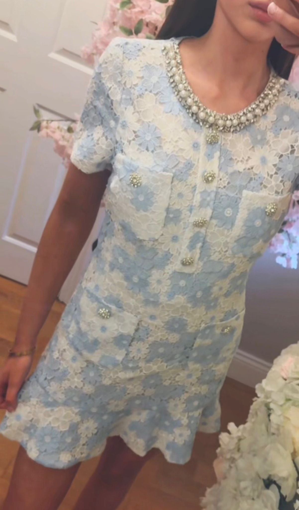 MARY-KATE - Floral lace peplum dress