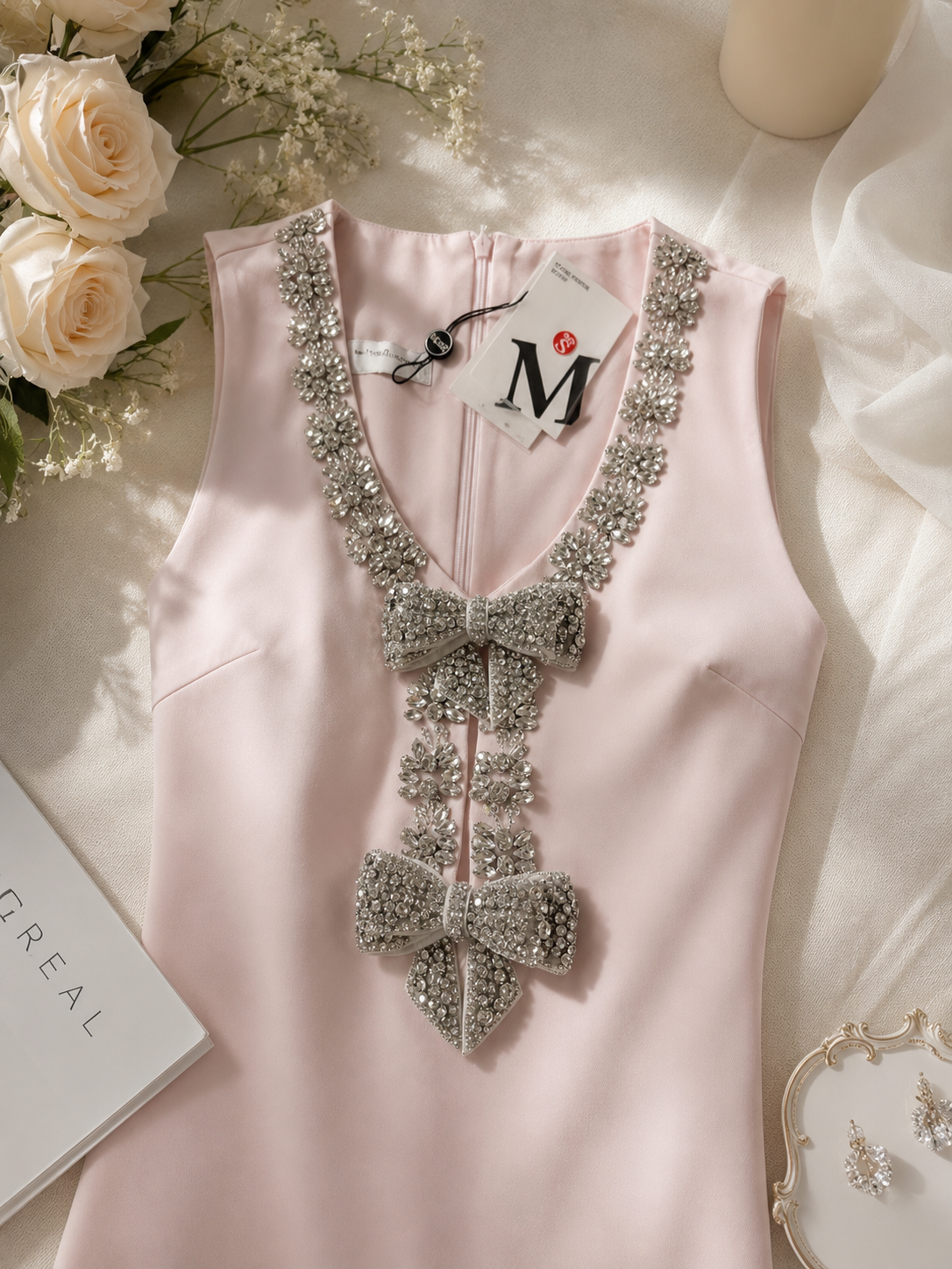 MONROE- Embellished Bow Peplum Hem Dress