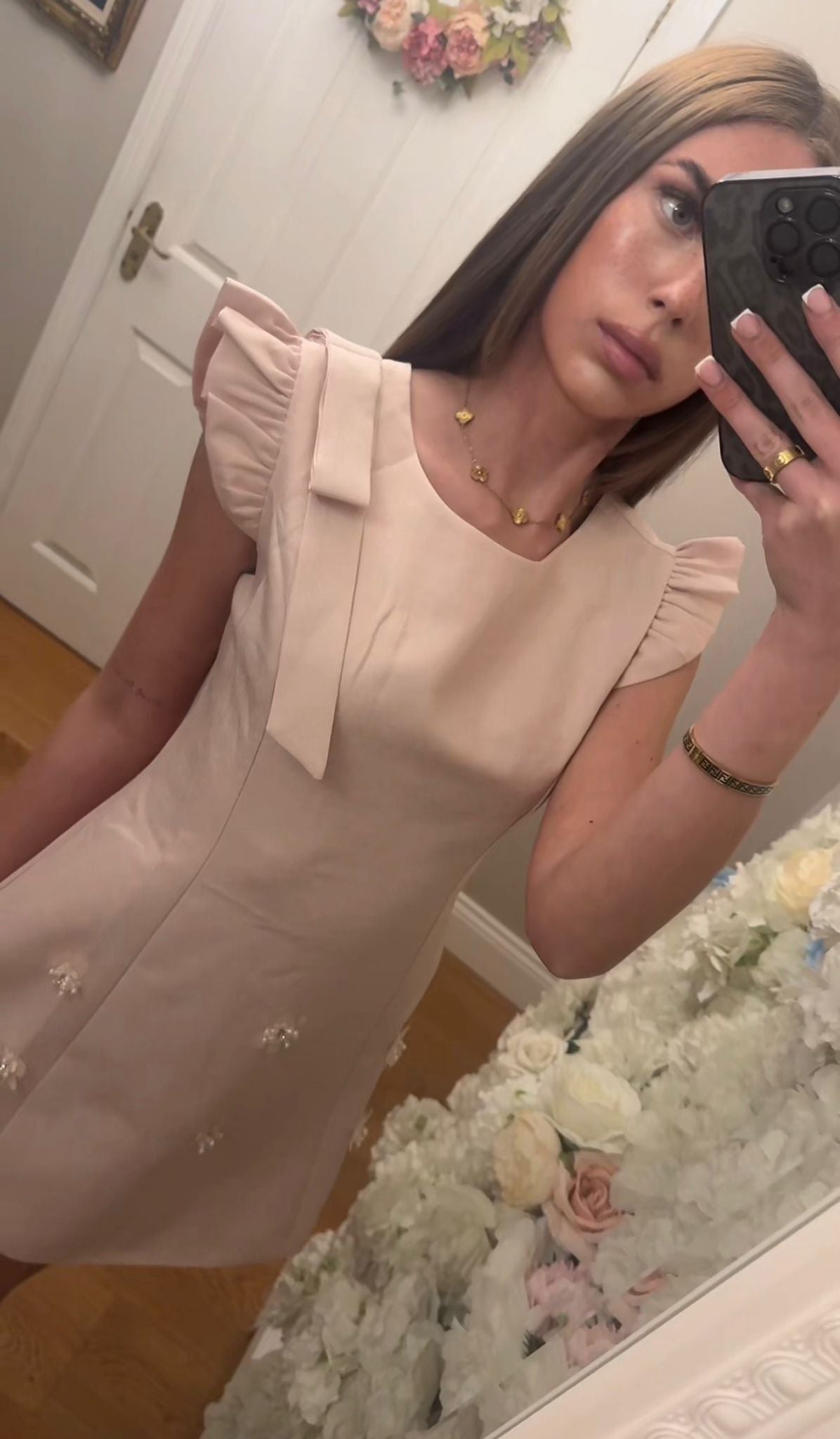 ELEANOR - Flower Embellishment Dress With Bow
