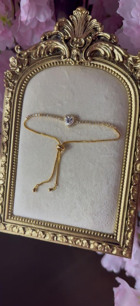Mini Gold Crystal Heart Bracelet Adjustable
