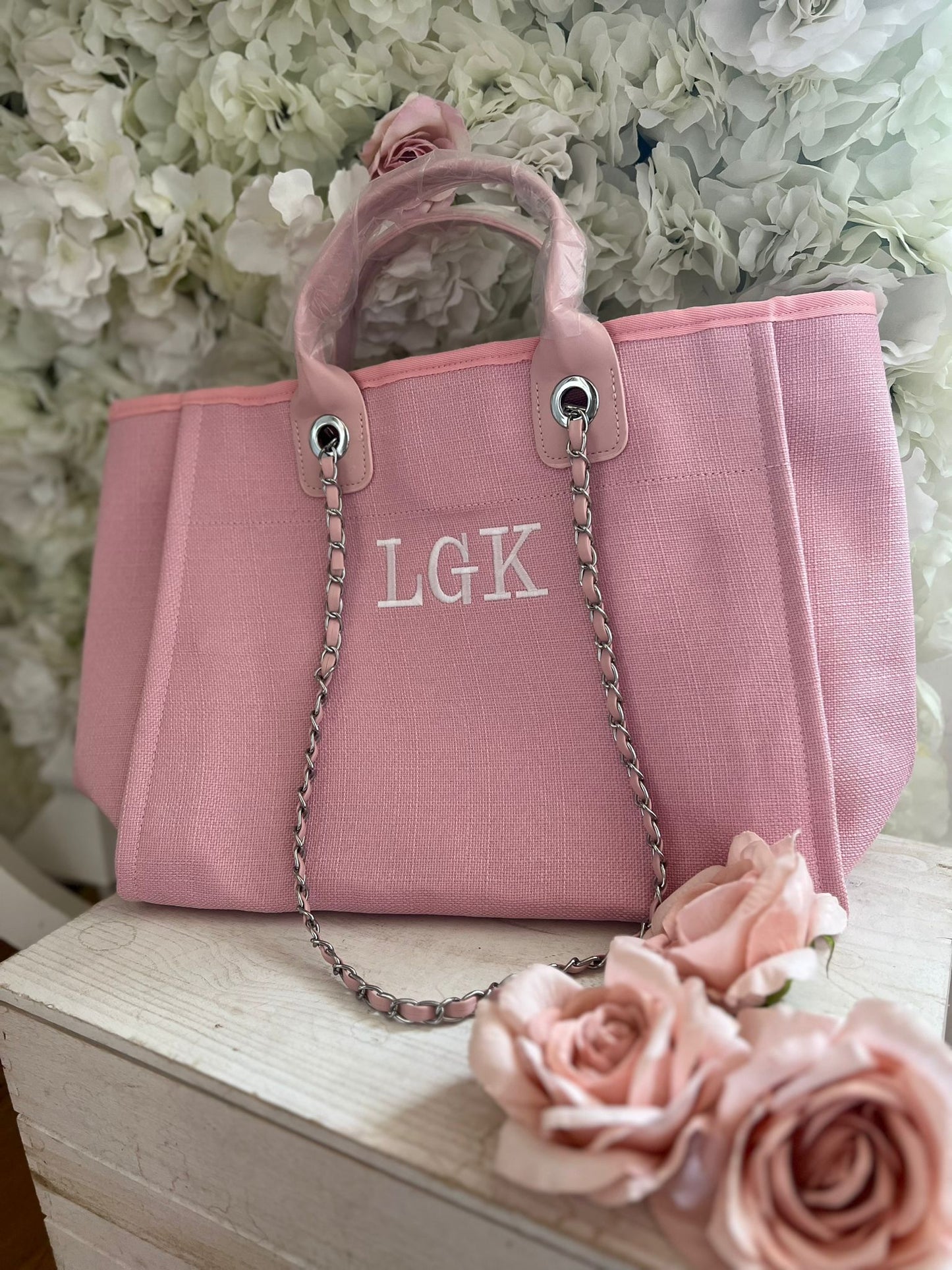 Medium Canvas Personalised Embroidered Tote Bag - BABY PINK