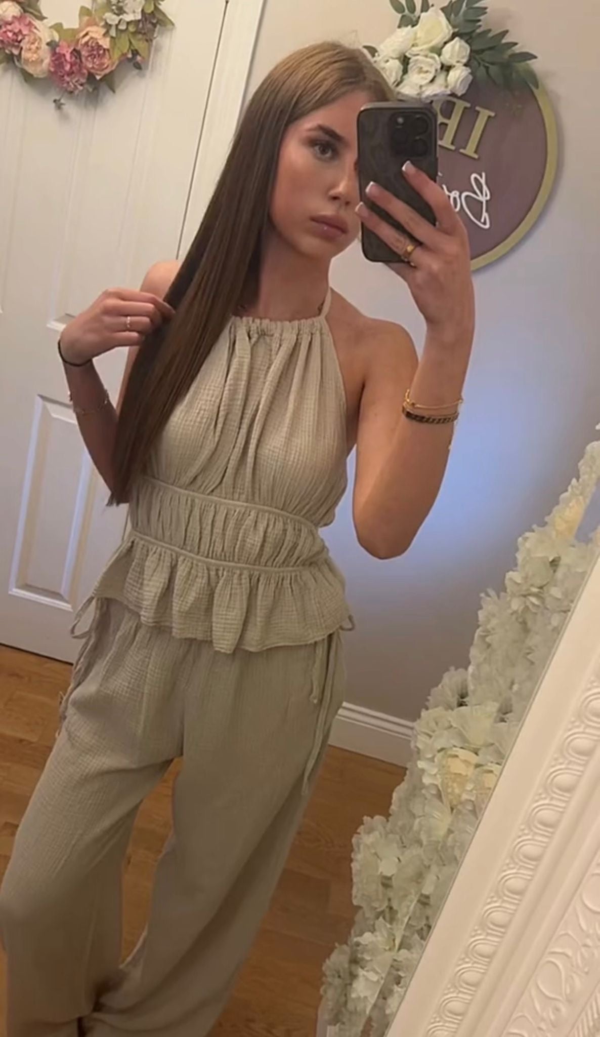 JENNIFER - Halter-neck and ruffle cheese cloth trouser co-ord - 7 Colours