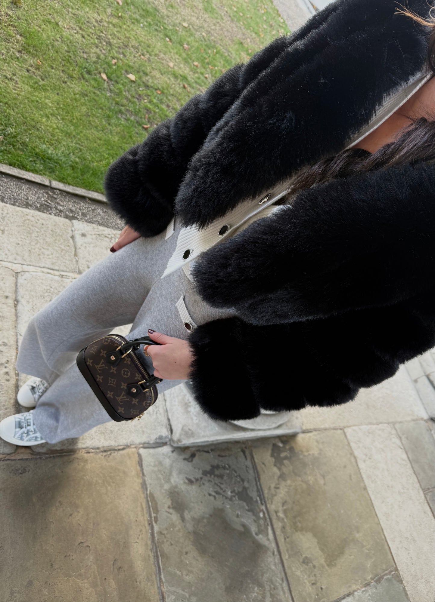 Black Faux Fur Vertical Style Jacket