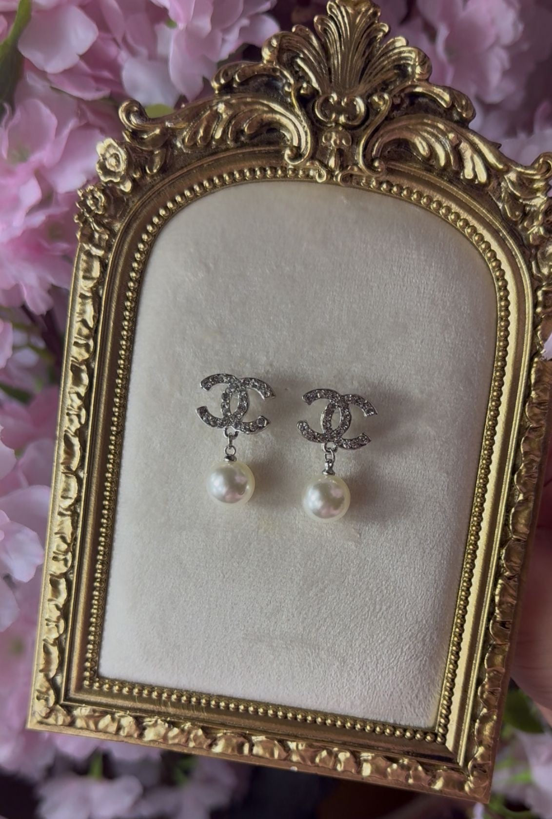 Silver Drop Pearl Diamonte Earrings