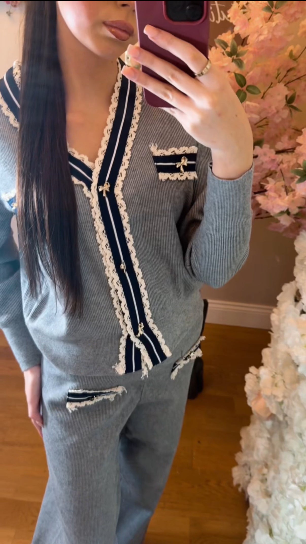 Danielle - gold bow button lace trim set