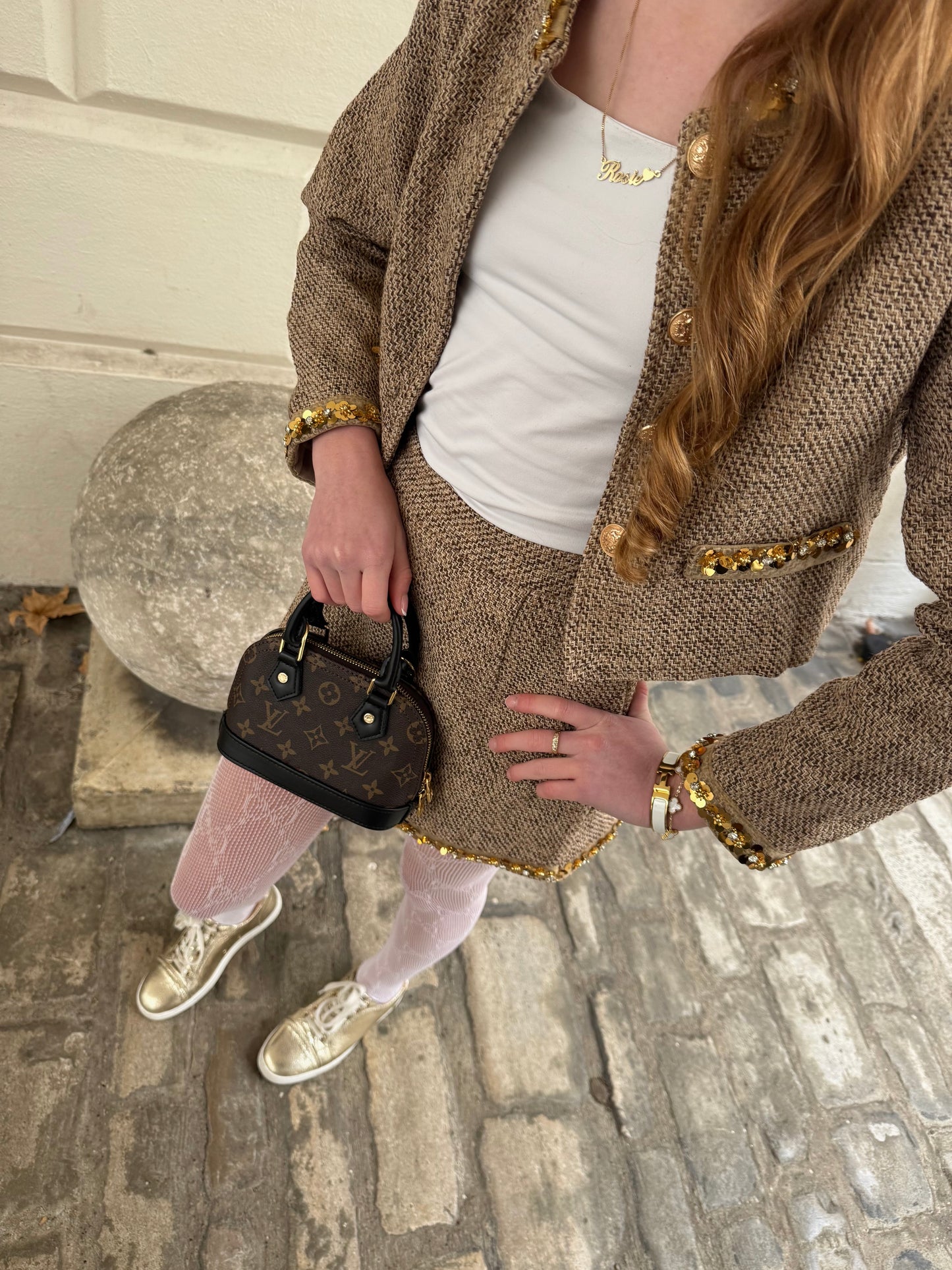 MATILDA - Brown Tweed and Gold Sequin/Diamonte 2 Piece