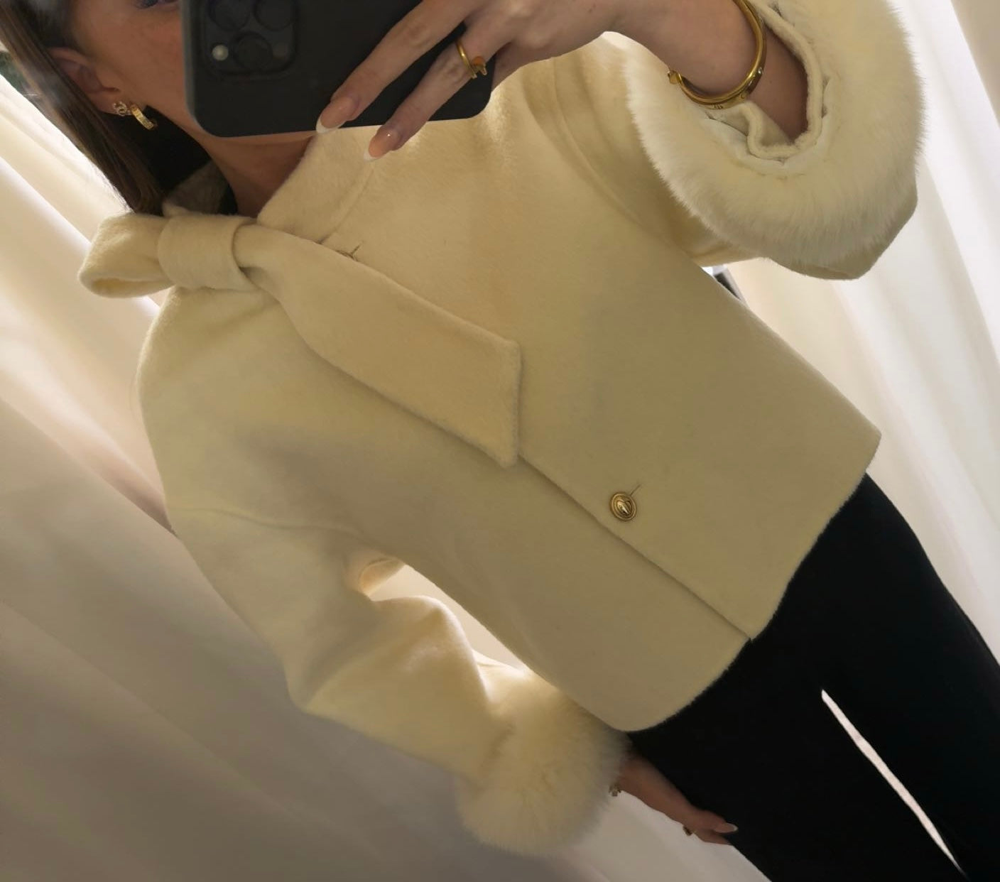 CHELSEA - Real Fur Trim Cashmere Mix Jacket