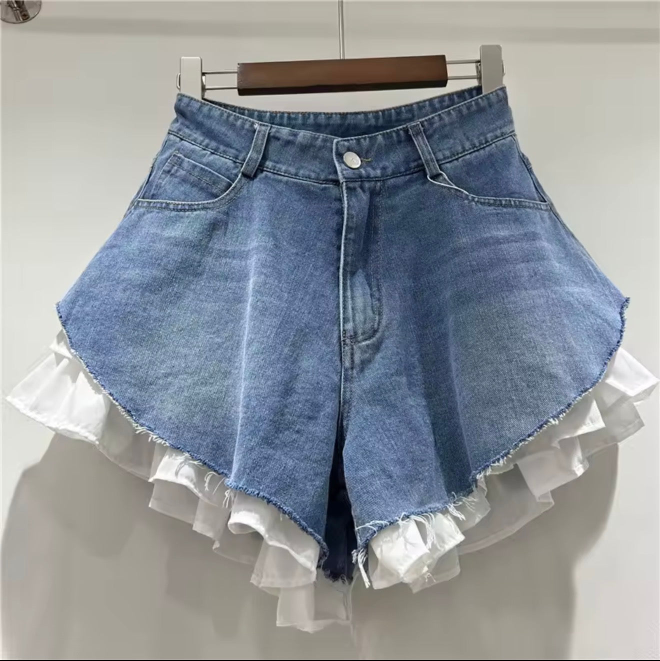 Denim Shorts with White frills