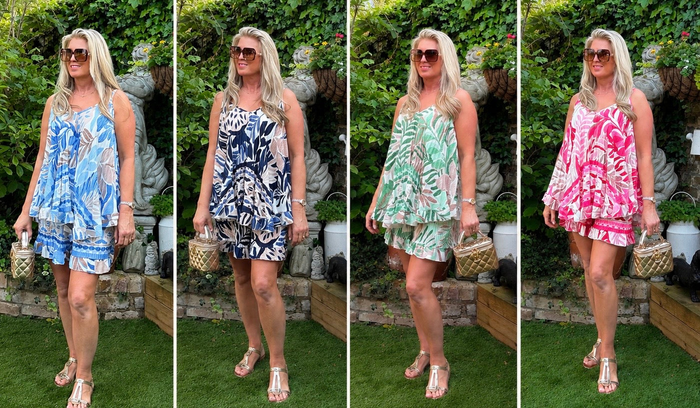 PALMA - Pleated Short Set - 5 Colours - One size upto 18