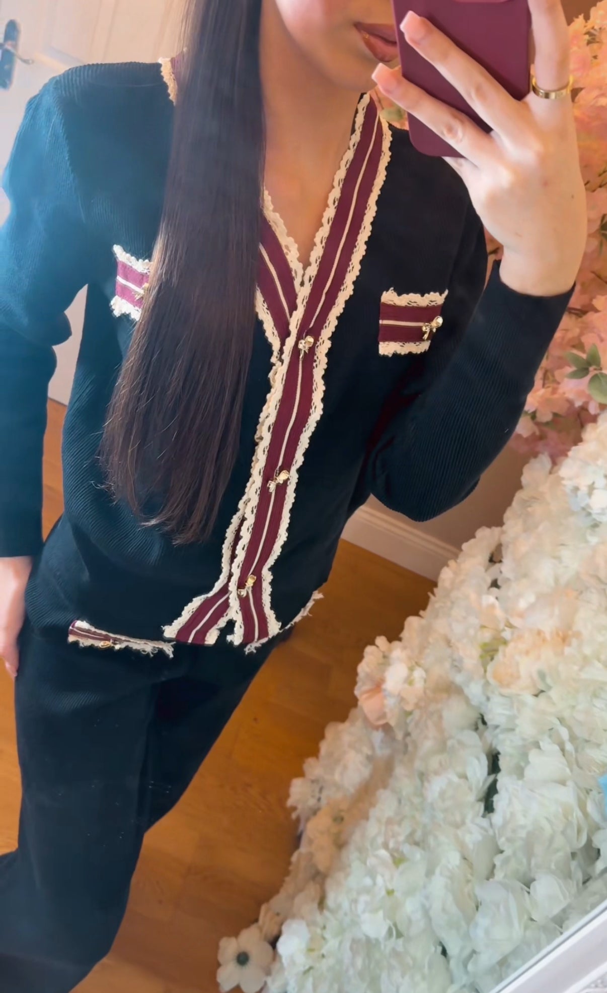 Danielle - gold bow button lace trim set