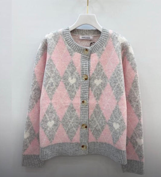Heart & Diamond Pattern Cardigan
