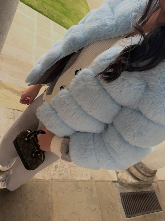 Baby Blue Premium Faux Fur Jacket - 4 Row Sleeve