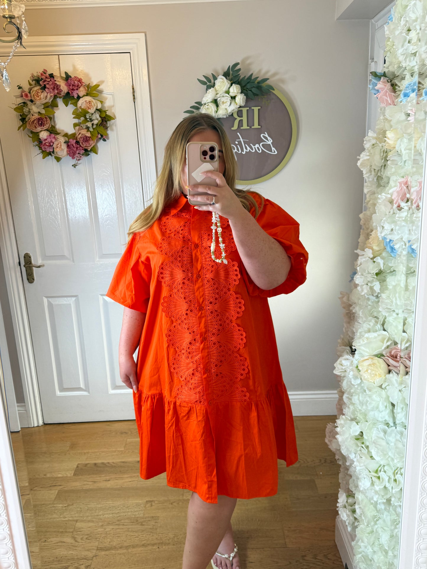 Lace Detail Puff Sleeve Dress