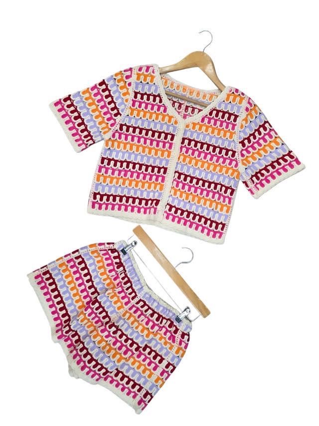 Multi Coloured Crochet Co-ord Short Set