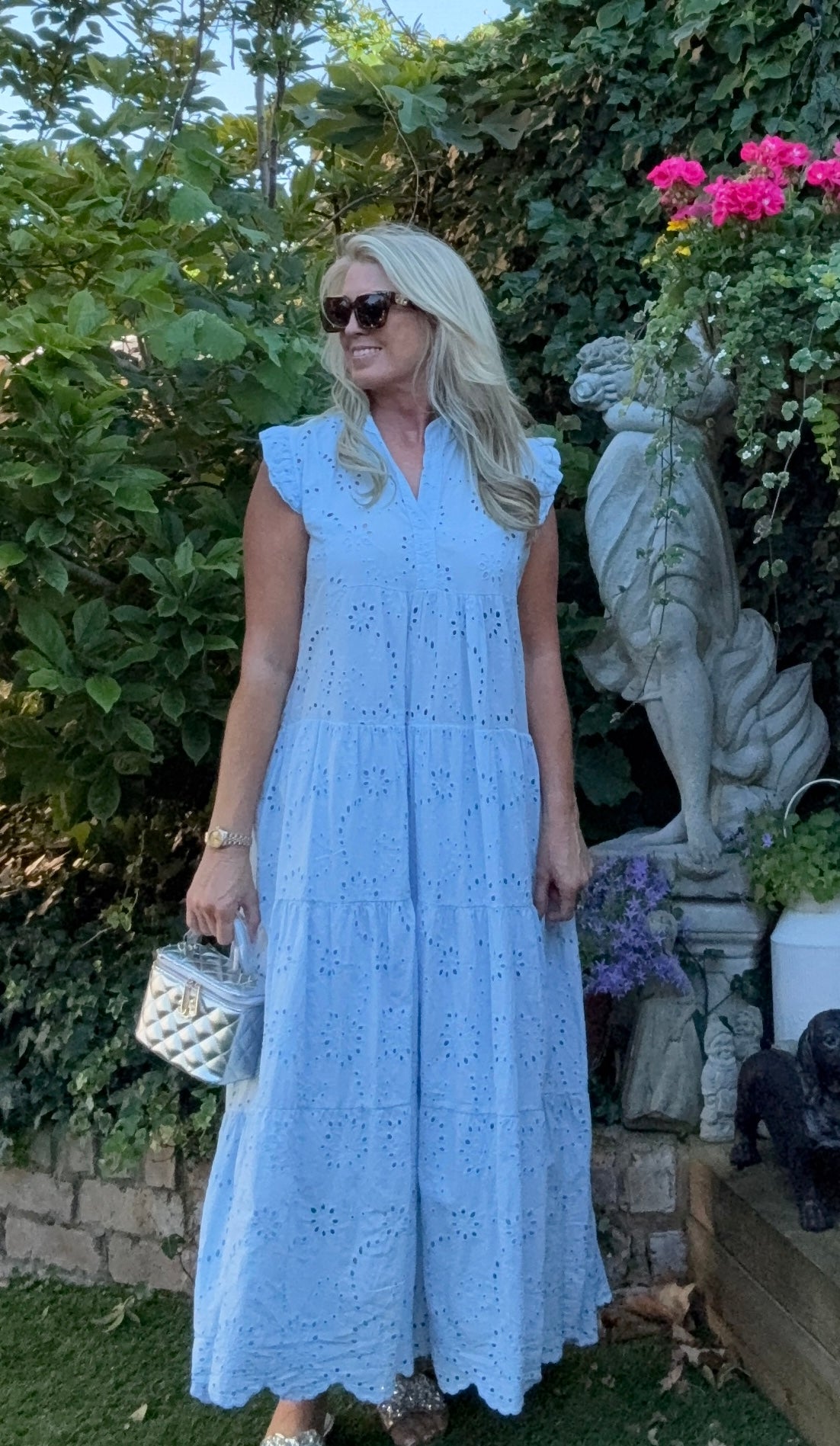 Blue Embroidered Maxi Dress