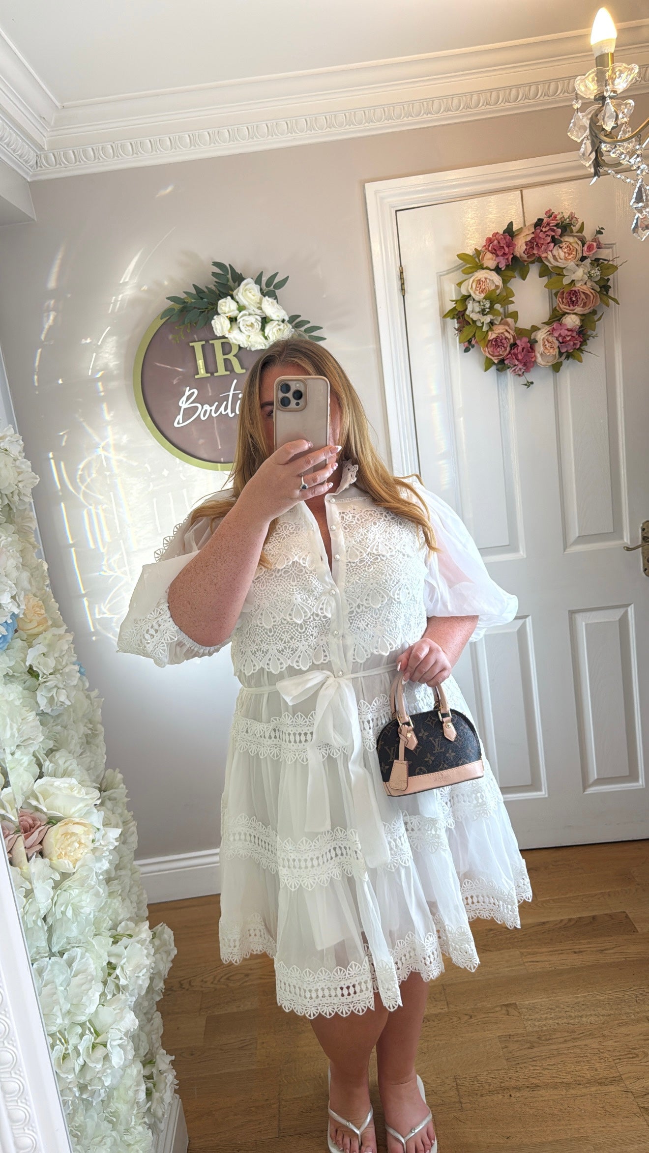 VIENNA- Lined Lace Dress with Pearl Buttons - One size upto 18