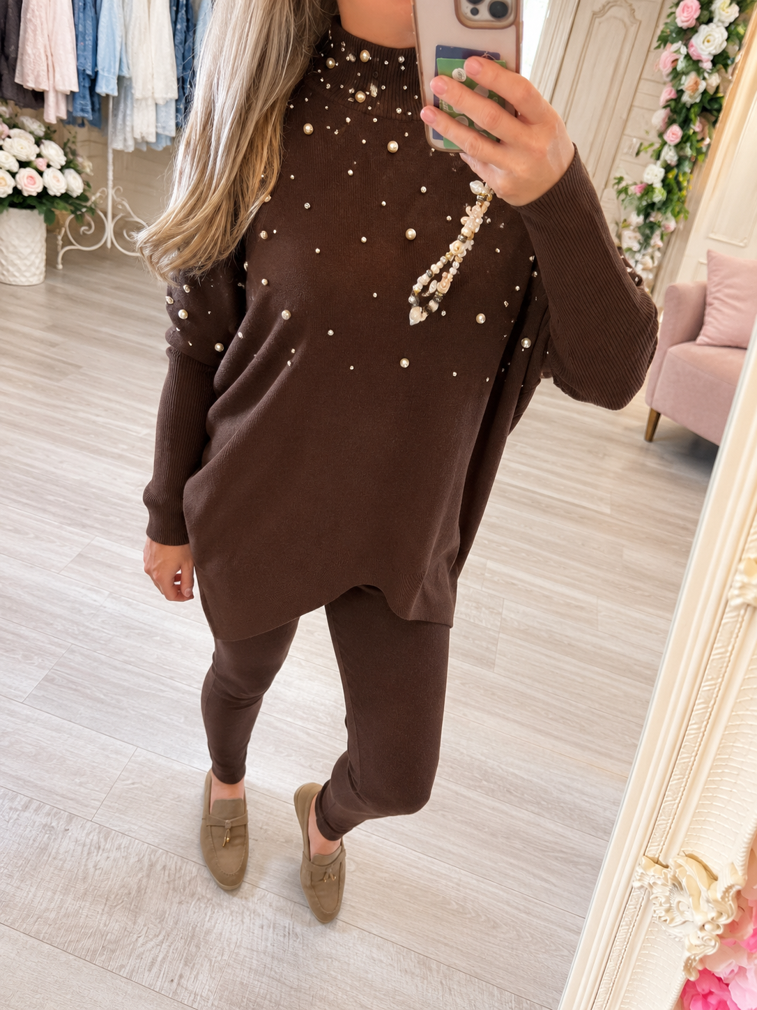 Pearl & Diamonte Hi Low Slim Leg Lounge Set