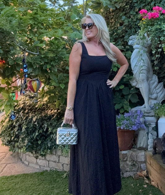 Square Neckline Maxi Dress - Black