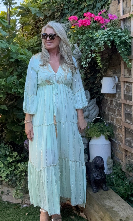 Mint Maxi Boho Dress - one size upto 14-16