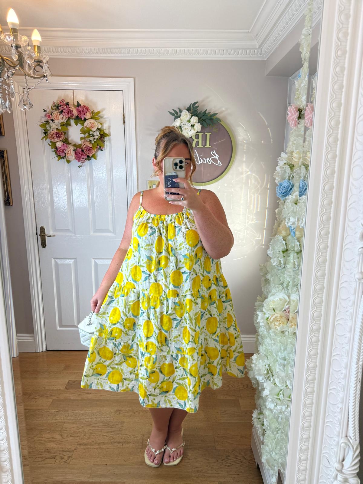 LEMON Print Cheesecloth Sun Dress