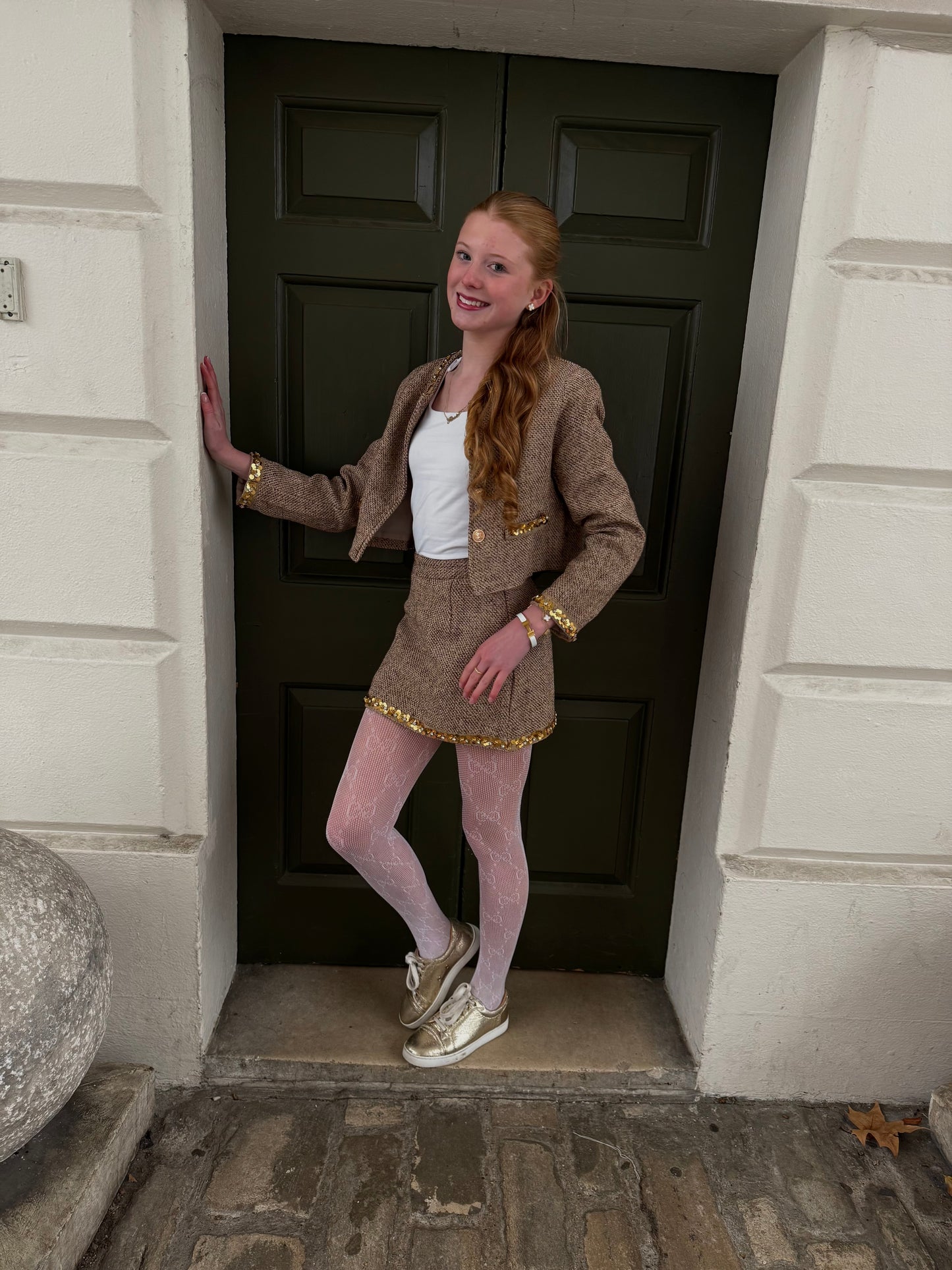 MATILDA - Brown Tweed and Gold Sequin/Diamonte 2 Piece