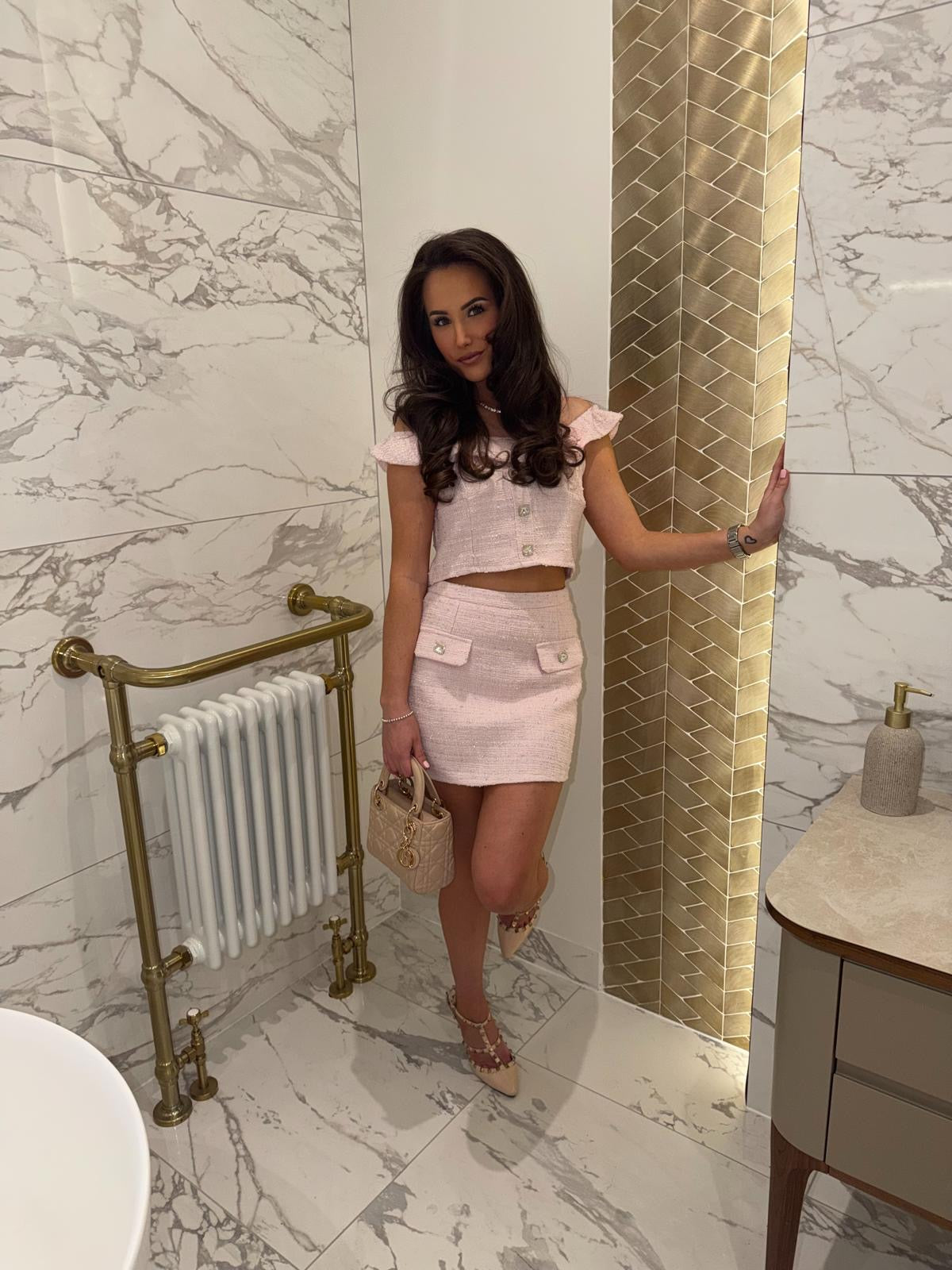 ANGELINA Crystal Button Co-ord Skirt Set