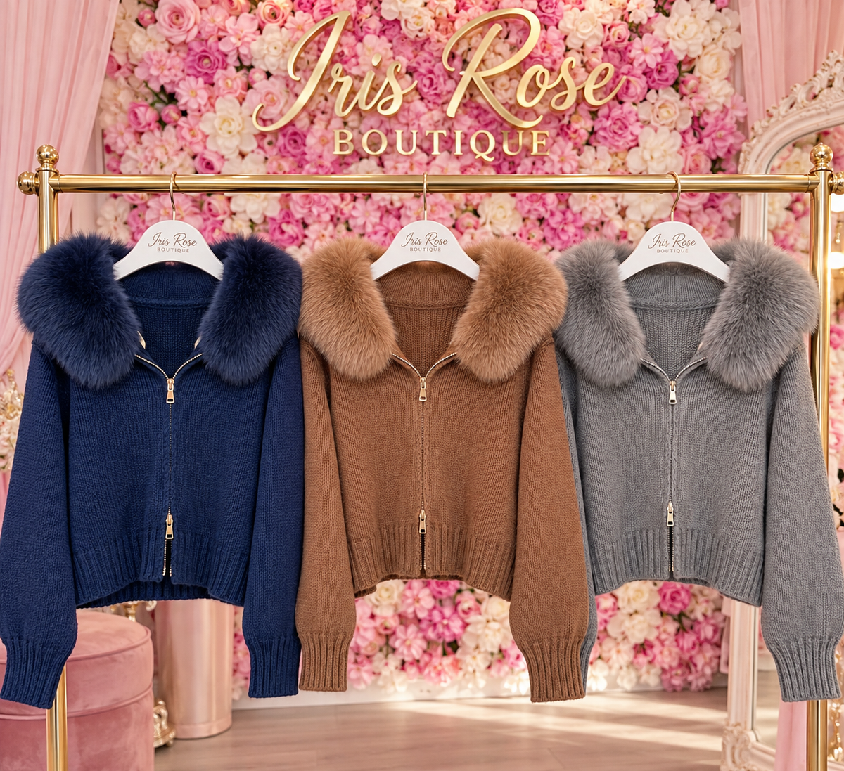 Deluxe fur hood cardigan