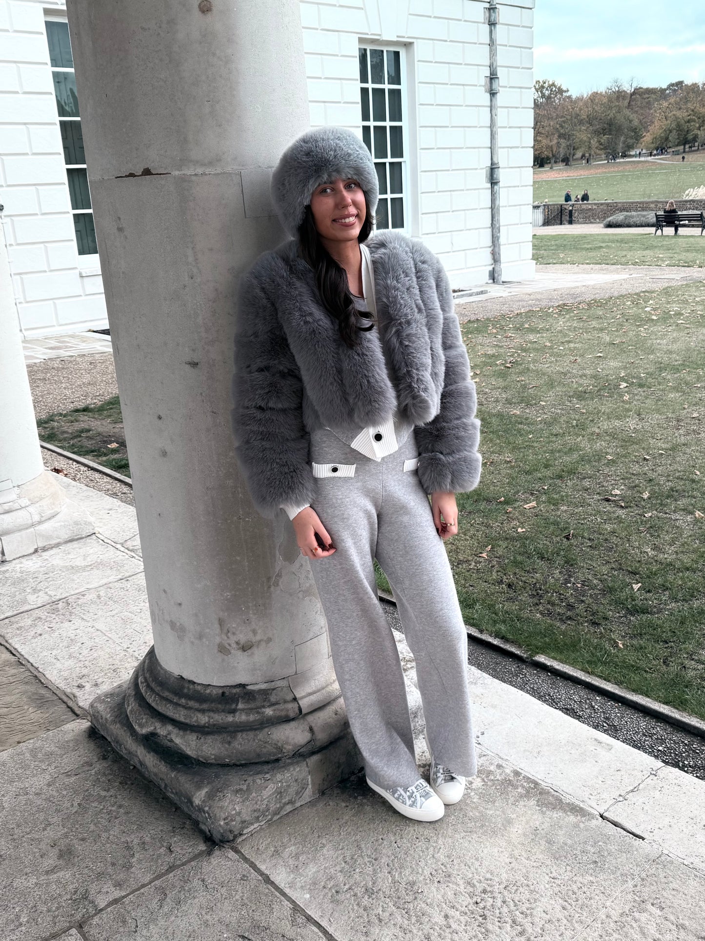 Grey Premium Faux Fur Vertical Style Jacket