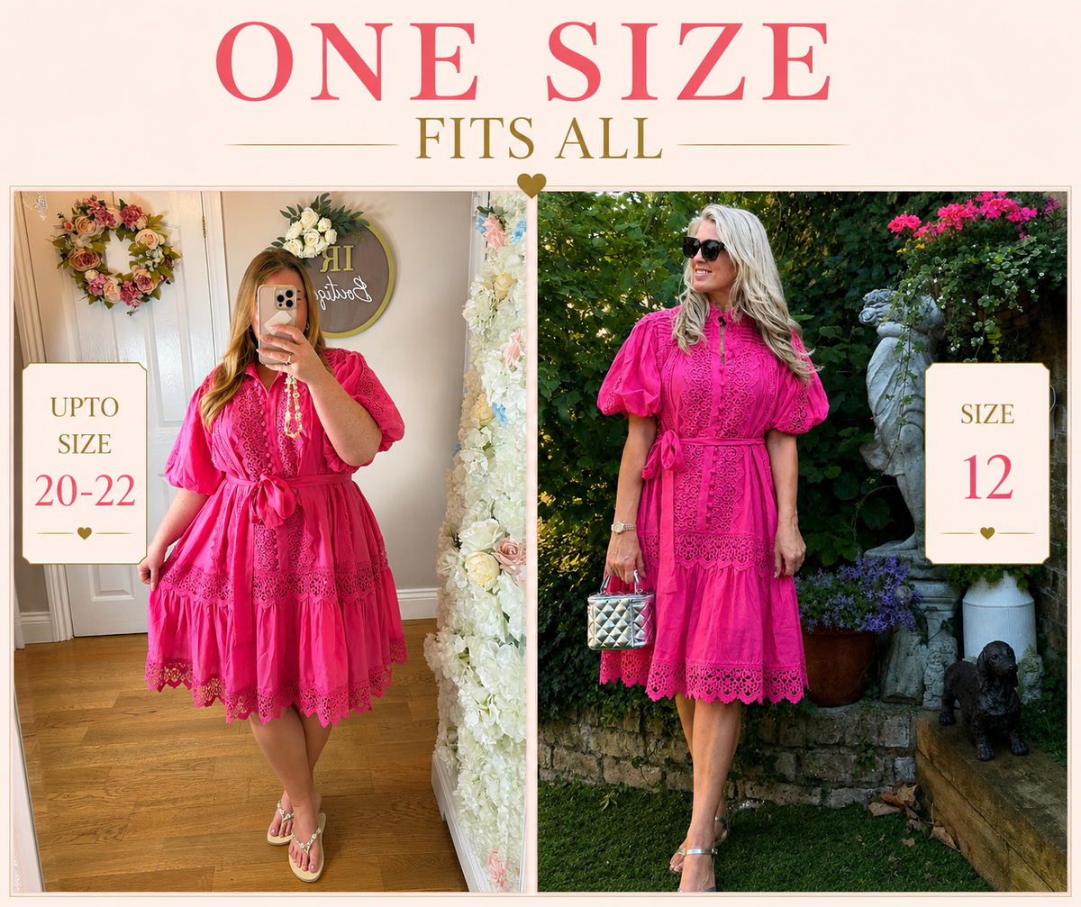 CLEO LACE DRESS - Fuscia Pink  - One size fits all uk size 12-20/22
