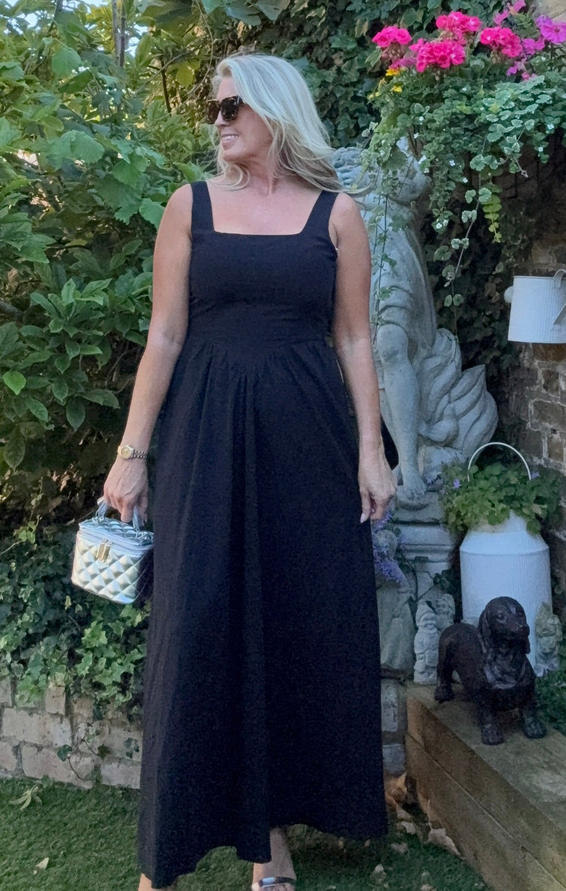 Square Neckline Maxi Dress - Black