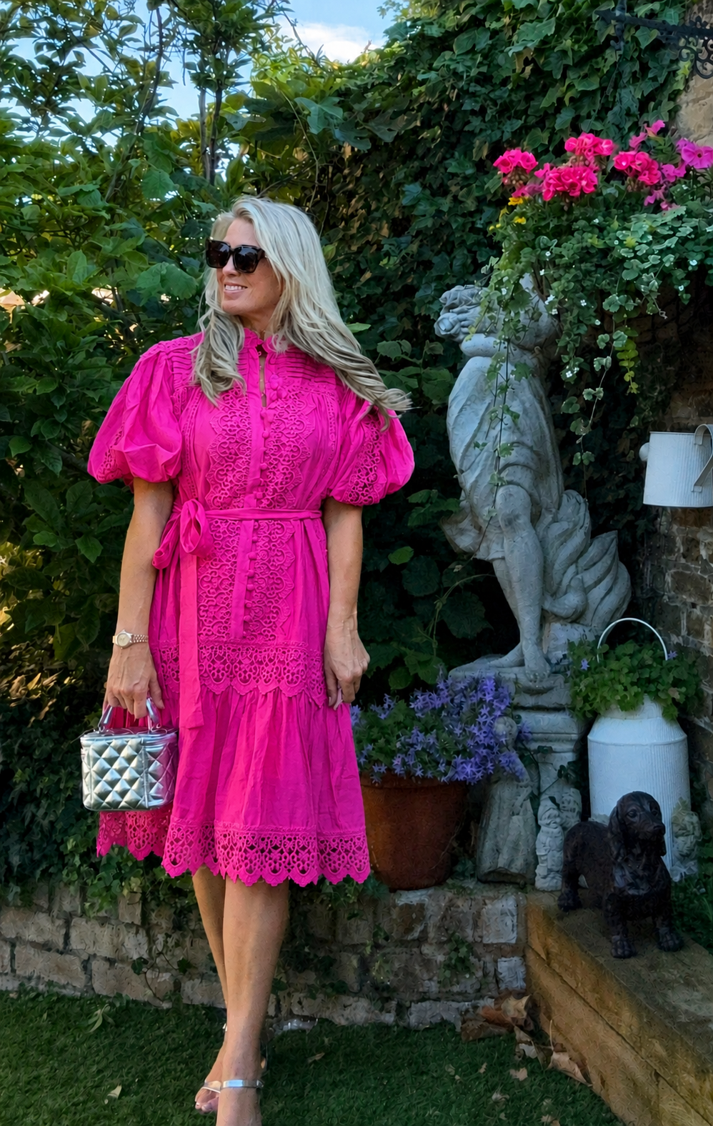 CLEO LACE DRESS - Fuscia Pink  - One size fits all uk size 12-20/22