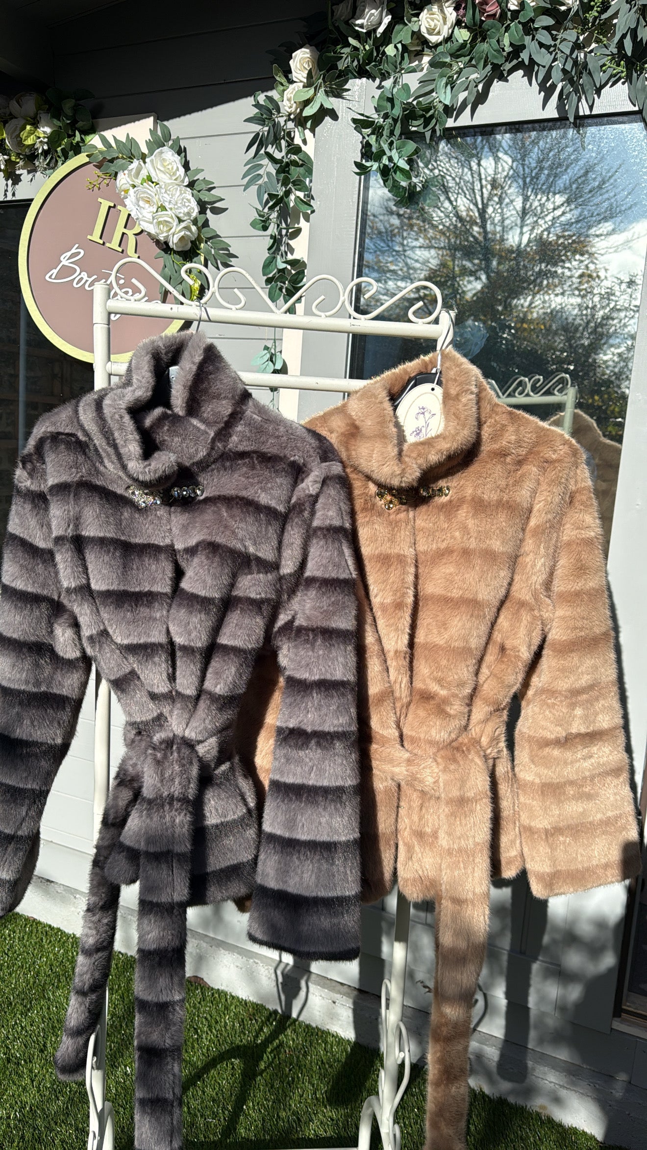 Embellished Clasp Faux Fur Belted Coat - One size 6-16 - (3 Colours)