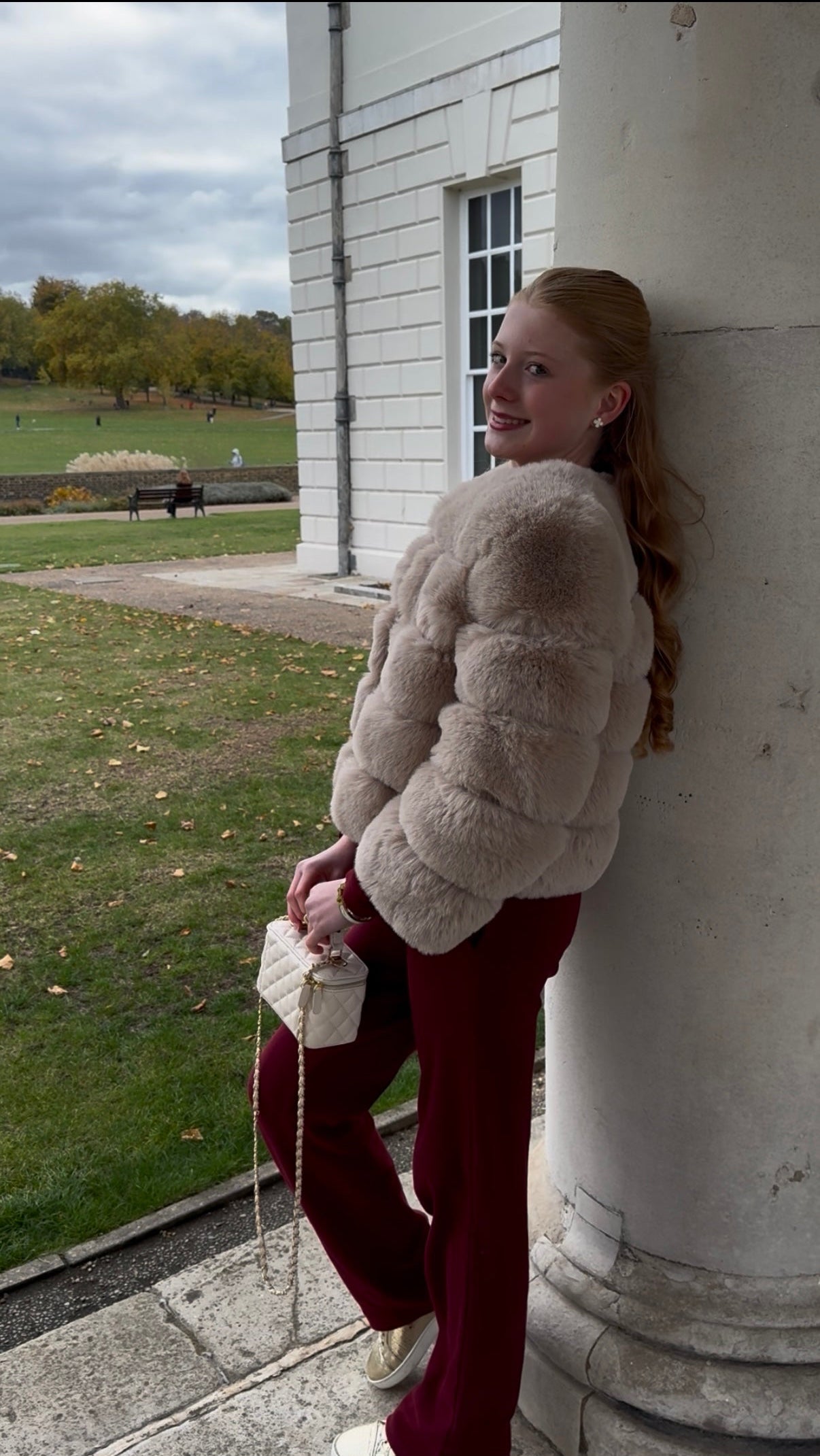 Beige Premium Faux Fur Jacket - 4 Row Sleeve