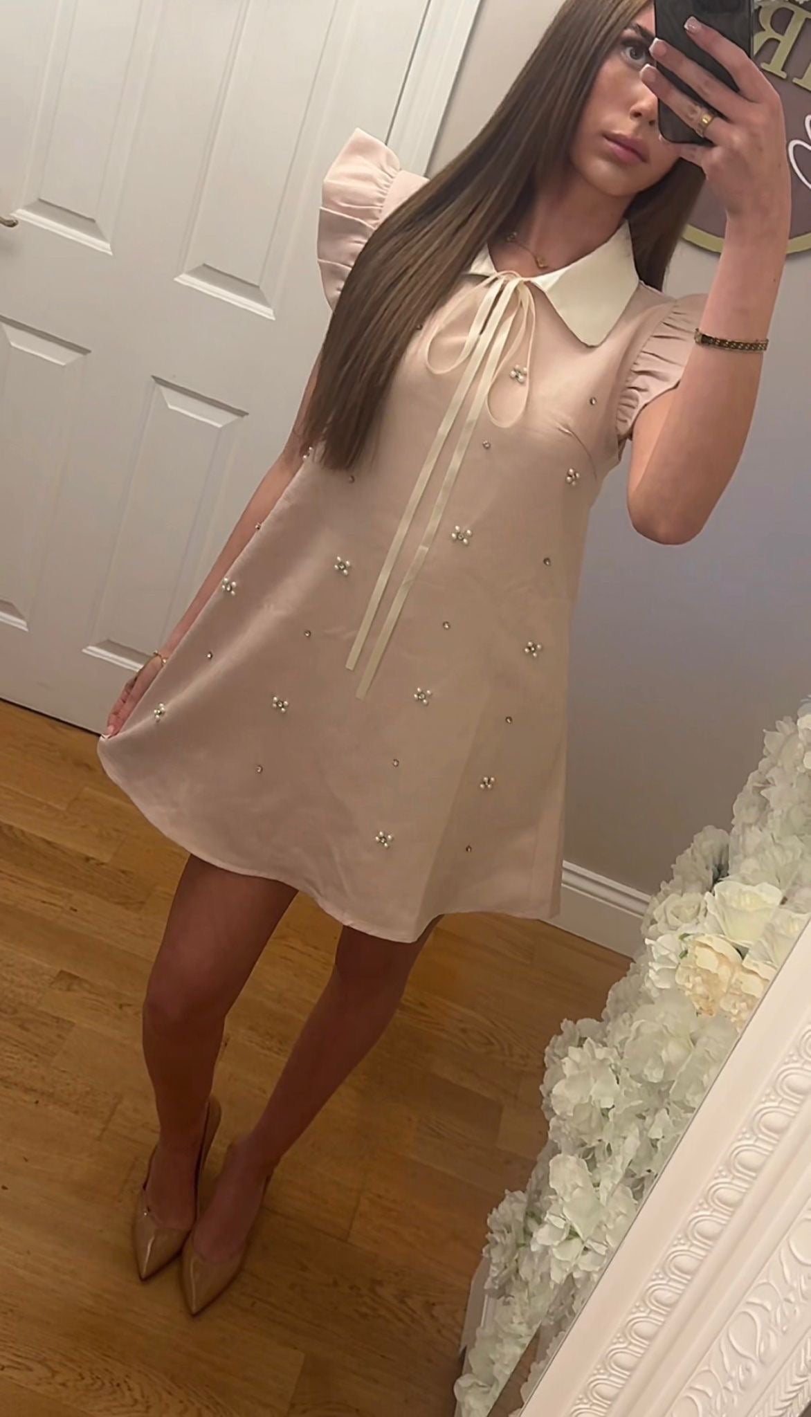 DOTTIE - Beaded White Collar Dress - One size fits 4-6-8 - 4 Colours