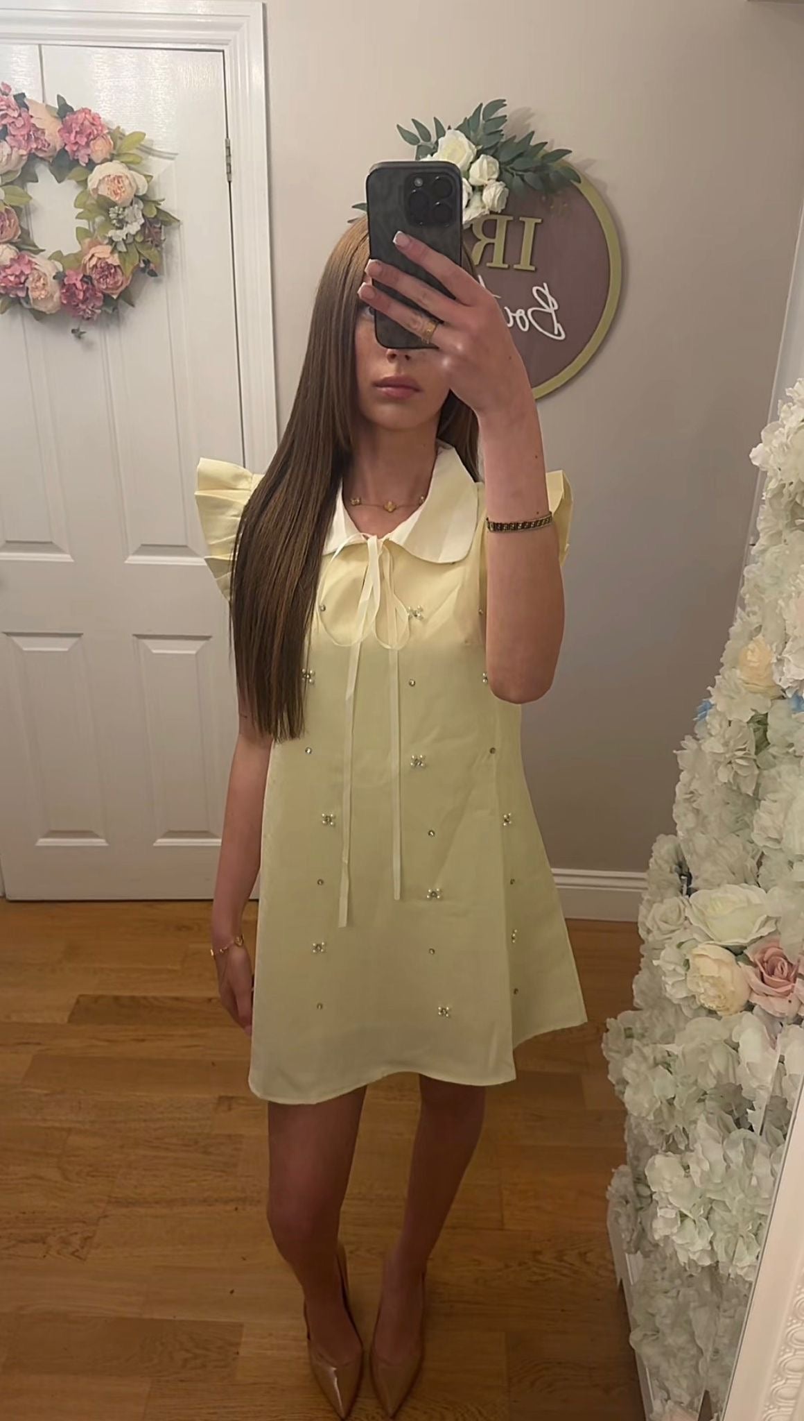 DOTTIE - Beaded White Collar Dress - One size fits 4-6-8 - 4 Colours