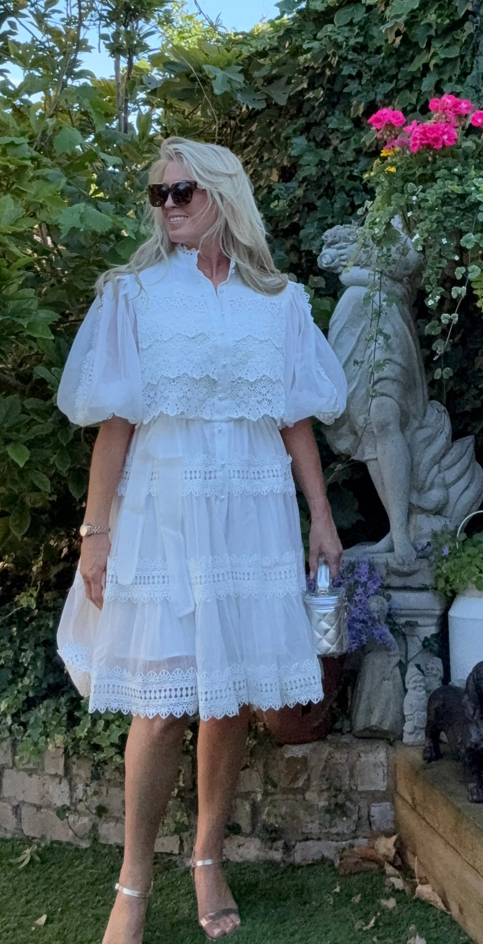 VIENNA- Lined Lace Dress with Pearl Buttons - One size upto 18