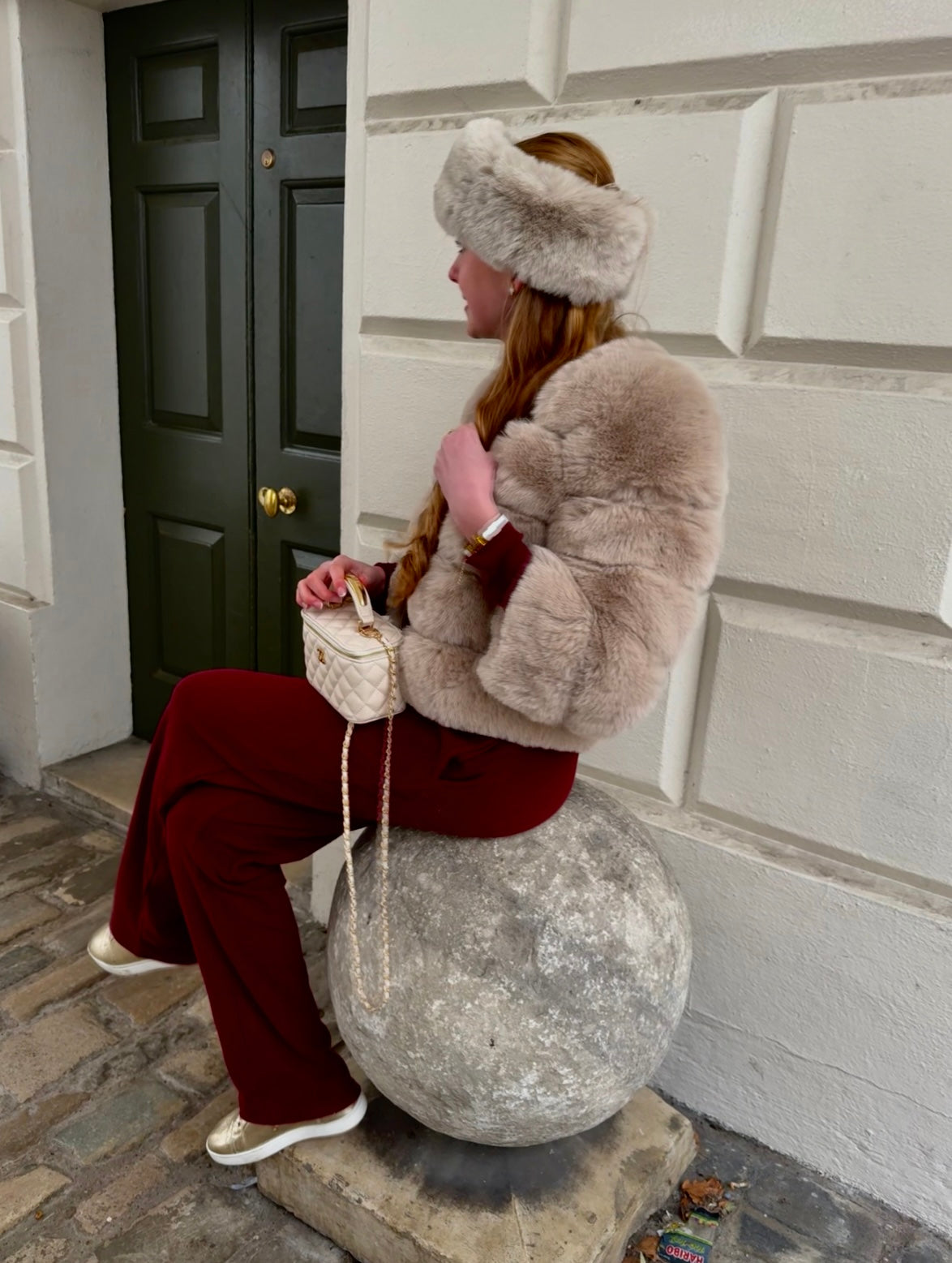 Beige Premium Faux Fur Jacket - 4 Row Sleeve