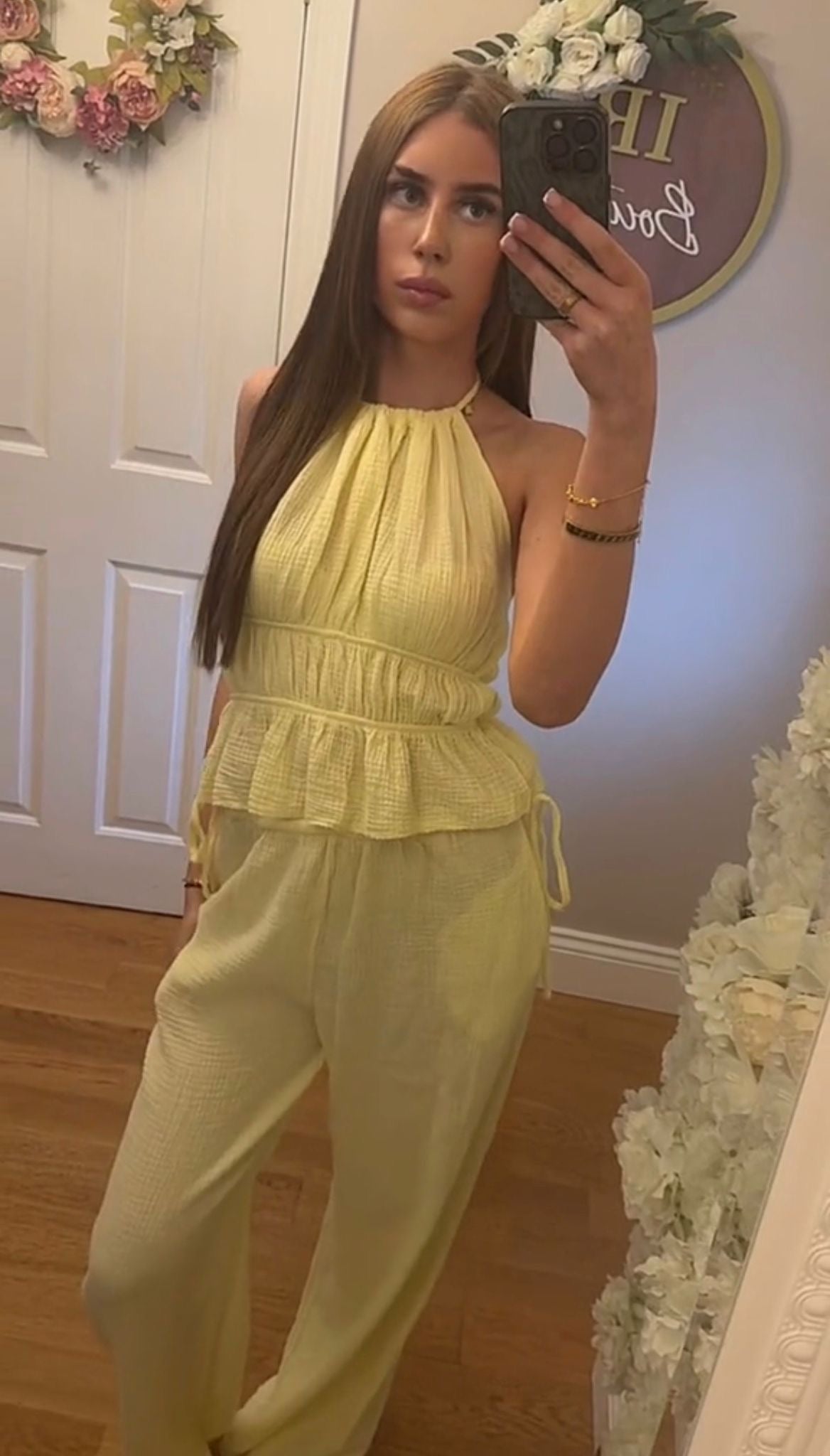 JENNIFER - Halter-neck and ruffle cheese cloth trouser co-ord - 7 Colours