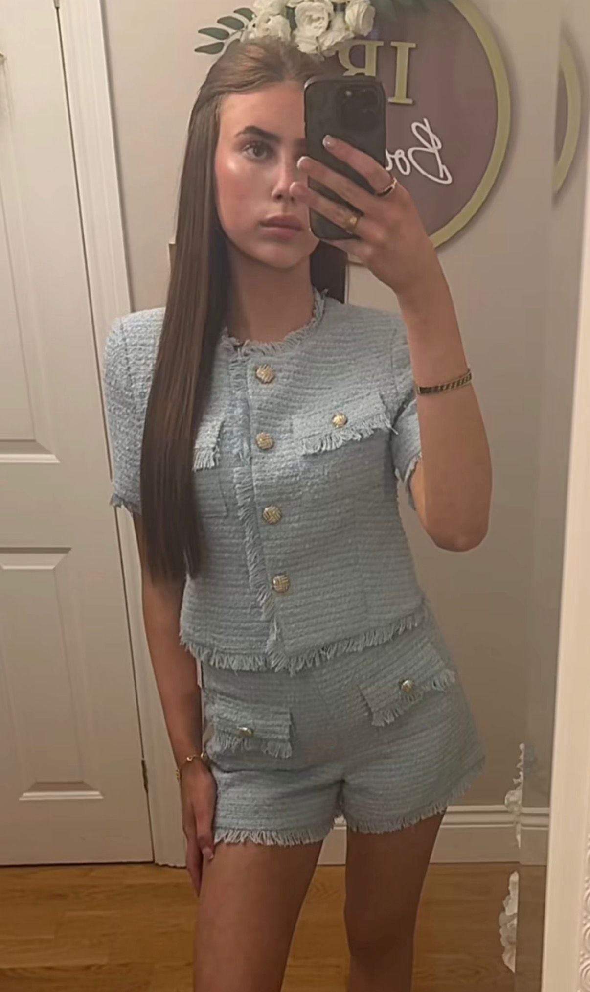 ELLA - Tweed Crystal Button  Short Set
