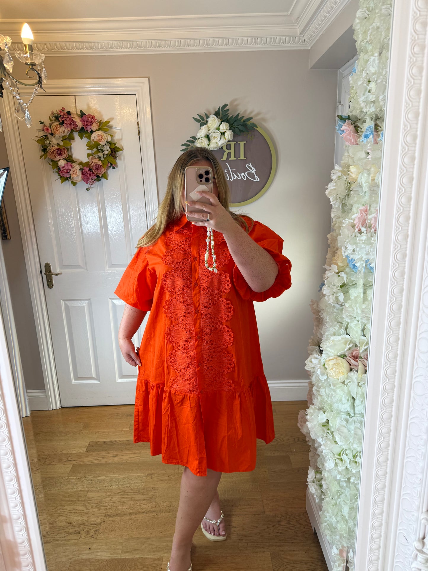Lace Detail Puff Sleeve Dress