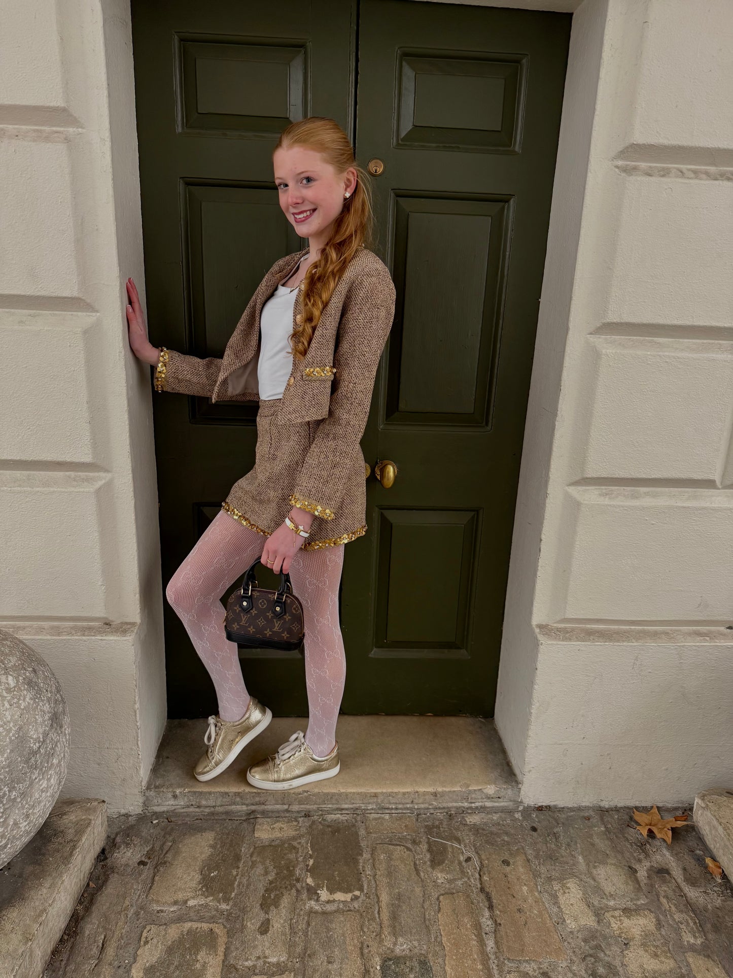 MATILDA - Brown Tweed and Gold Sequin/Diamonte 2 Piece